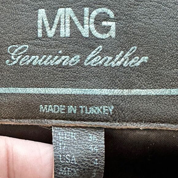 Mango Y2K Brown Leather jacket distressed collared blazer size 4 - Picture 4 of 10